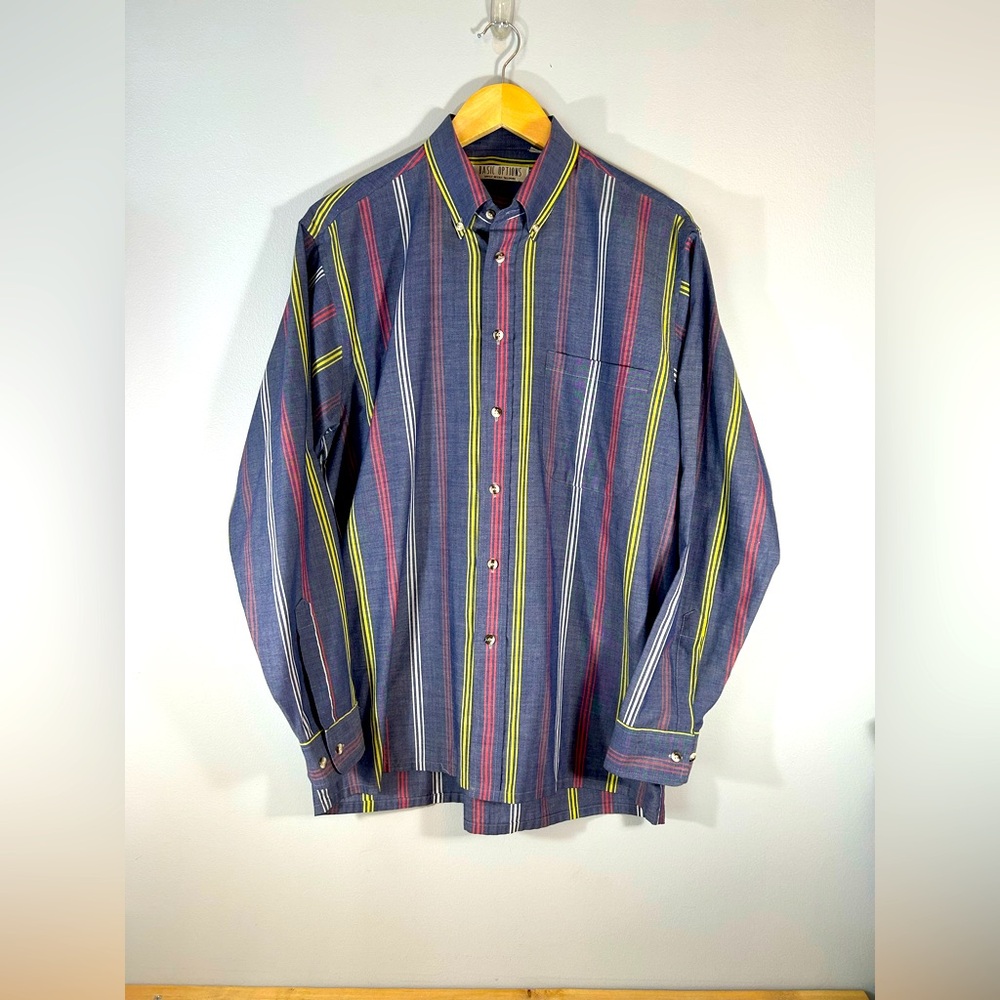 Striped Multicolor Men's Shirt Button Down Basic Options Large